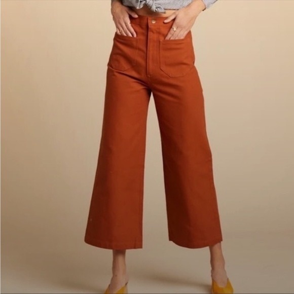 LYKKE WULLF Anthropologie| Sandi Cropped Wide Leg Pants In Rust Sz M - Picture 14 of 14